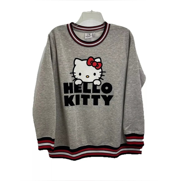 Hello Kitty Tops - NWT Hello Kitty Sweatshirt Juniors 1XL Gray Fleece Crew Neck Pullover Sanrio